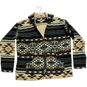 Southwestern Zip Front Hooded Sweater - Jacket with front pockets Multicolor XL